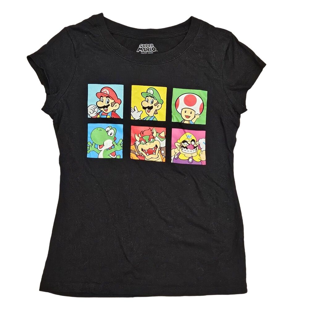 Super Mario Brother's Women's Teens Black Short Sleeve T-Shirt Size Large 11-13